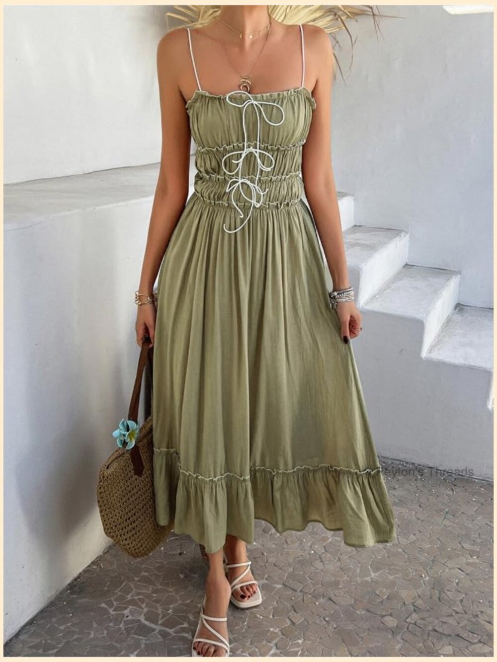 Women Summer Maxi Dress Spaghetti Strap Y2k Ruffle Tiered Wedding Guest Flowy - Picture 6 of 6